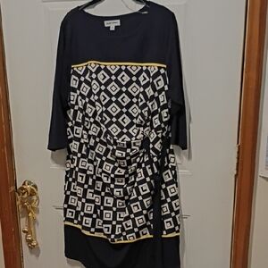 Shelby & Palmer Black and White Geometric Dress with Yellow Trim